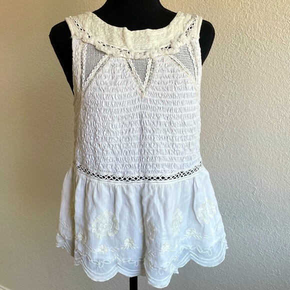 Anthropologie • Off White Meadow Rue Sleeveless Ruched T-Shirt Top Blouse - Picture 5 of 13